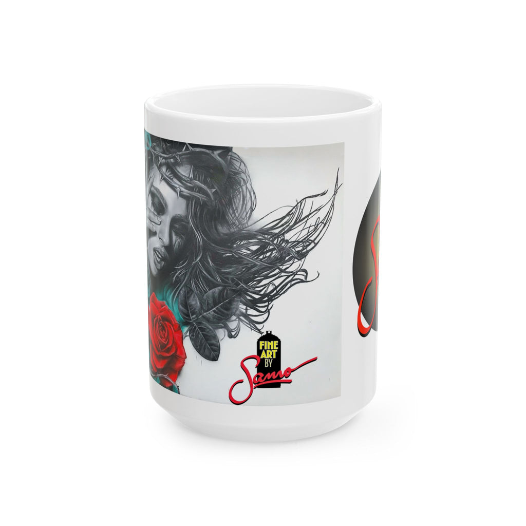 Woman with Rose spray paint mural by Samo Mug | Gothic Ceramic Coffee Cup