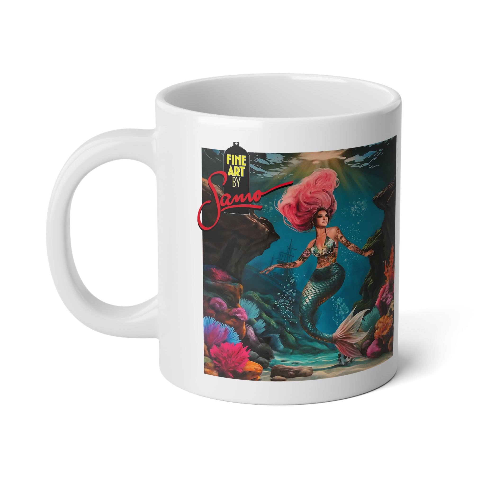 Siren Mermaid Underwater Mural Mug | 20oz Jumbo Ceramic Coffee Cup