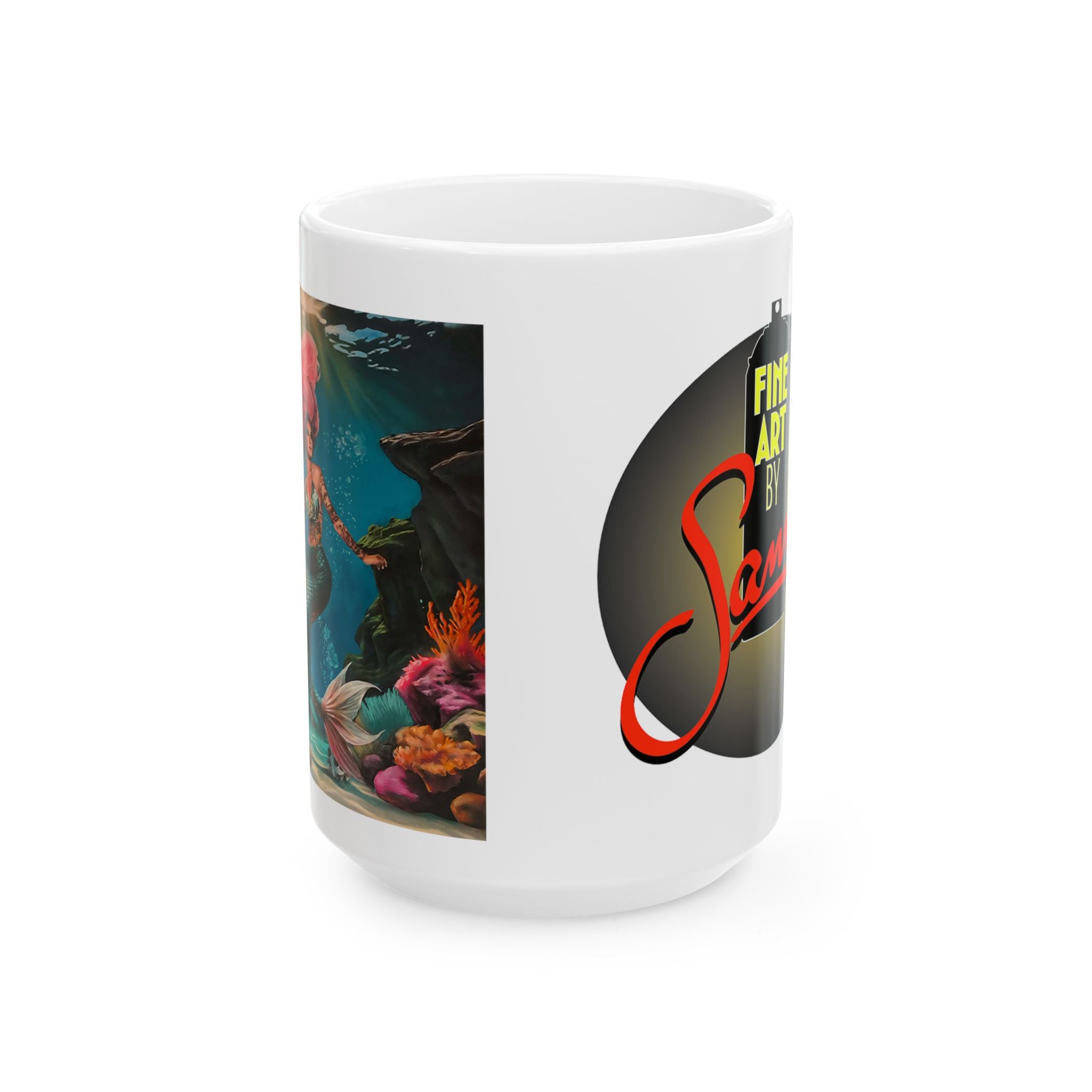 Siren Mermaid Mural Ceramic Mug | Underwater Spray Paint Art