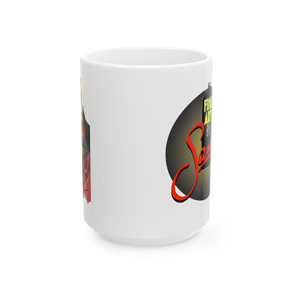 Lips and Flowers spray paint mural Ceramic Mug | Samo street art print
