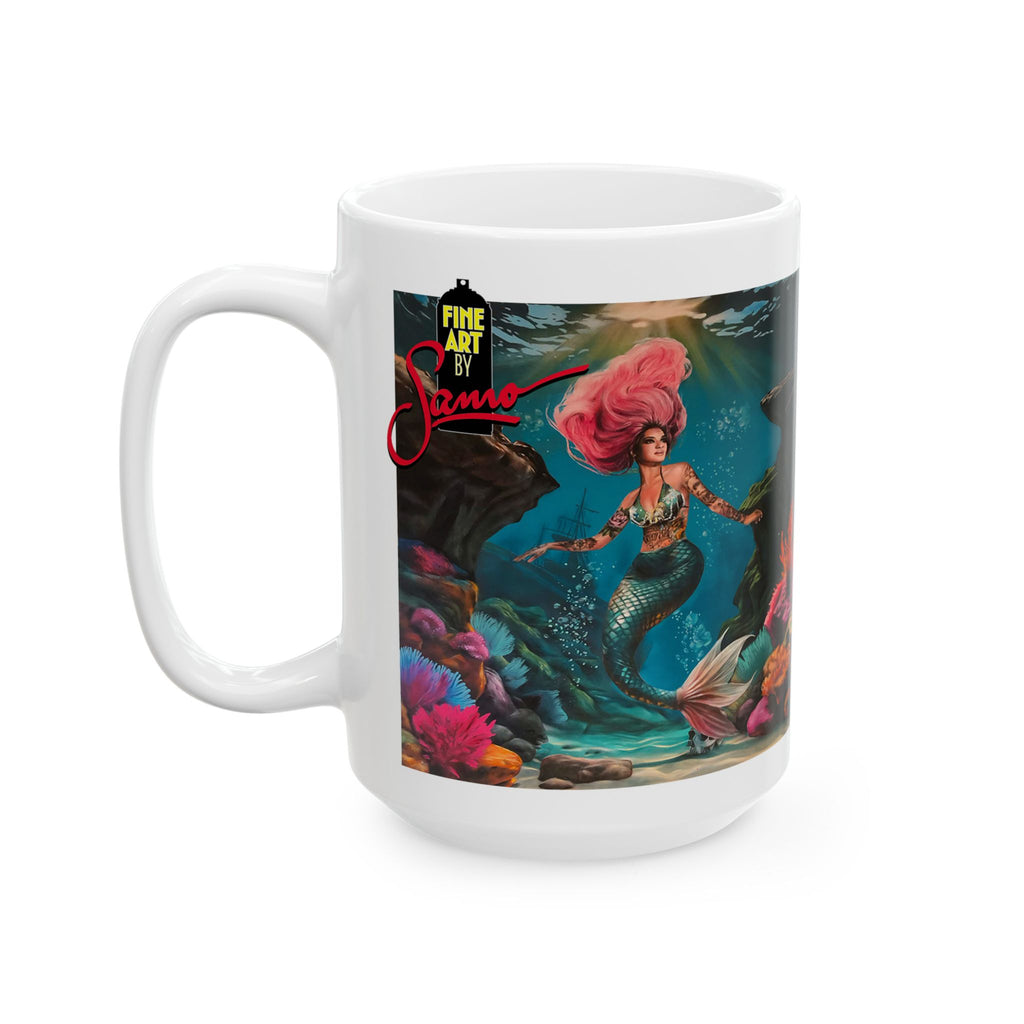 Siren Mermaid Mural Ceramic Mug | Underwater Spray Paint Art